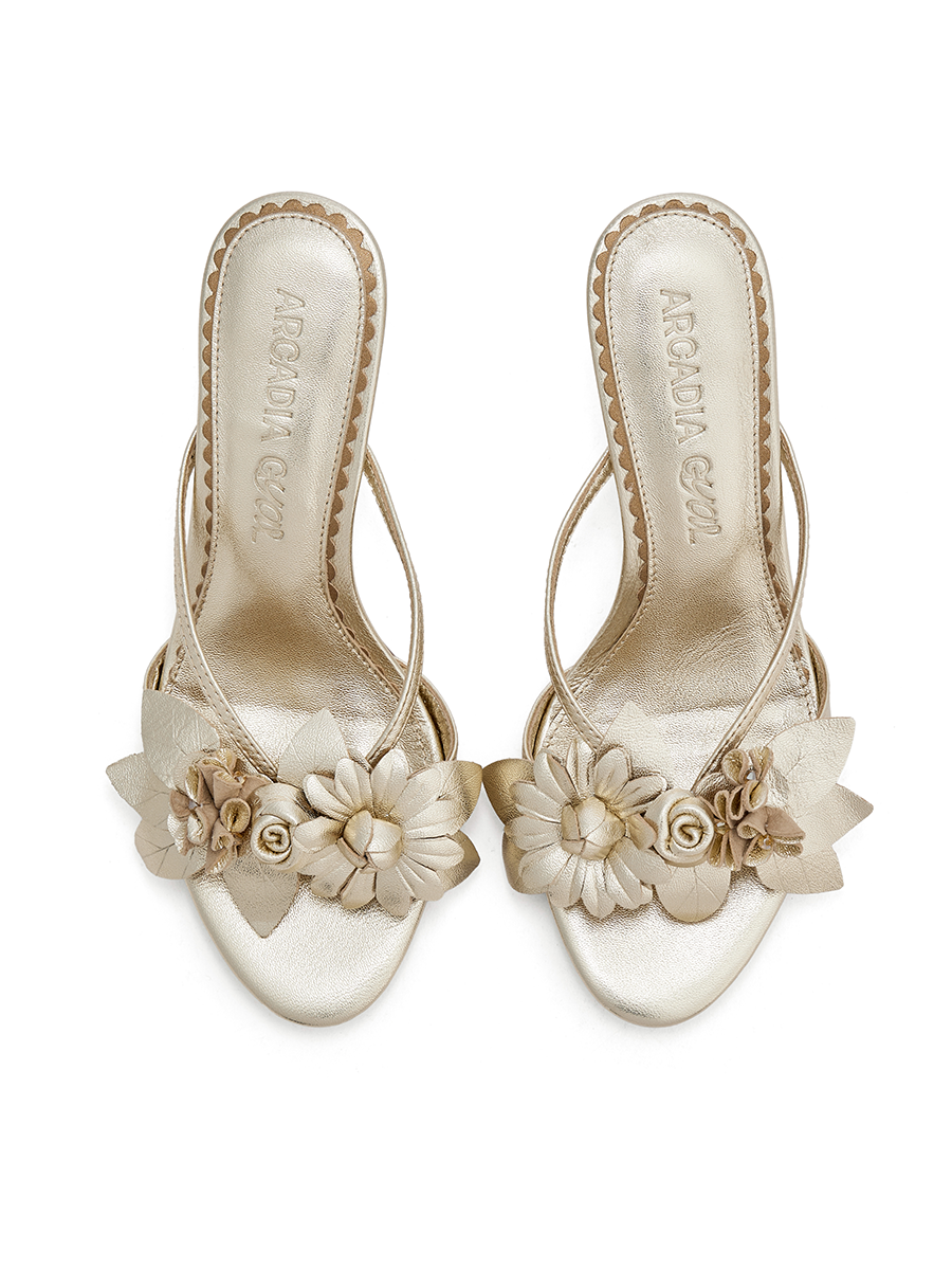 Gloden flower heel sandals