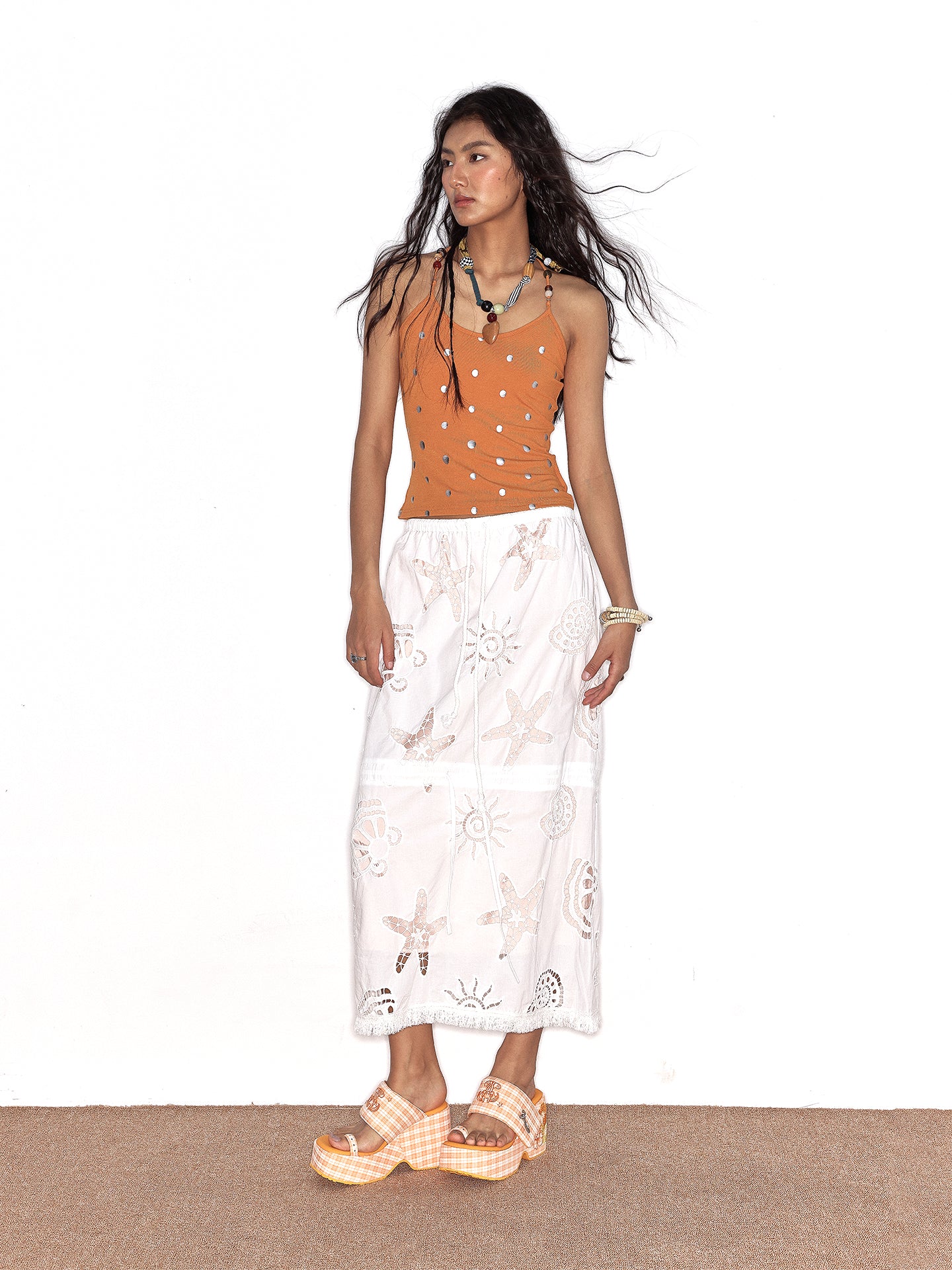 Orange Plaid Hiciscus Platform Sandals