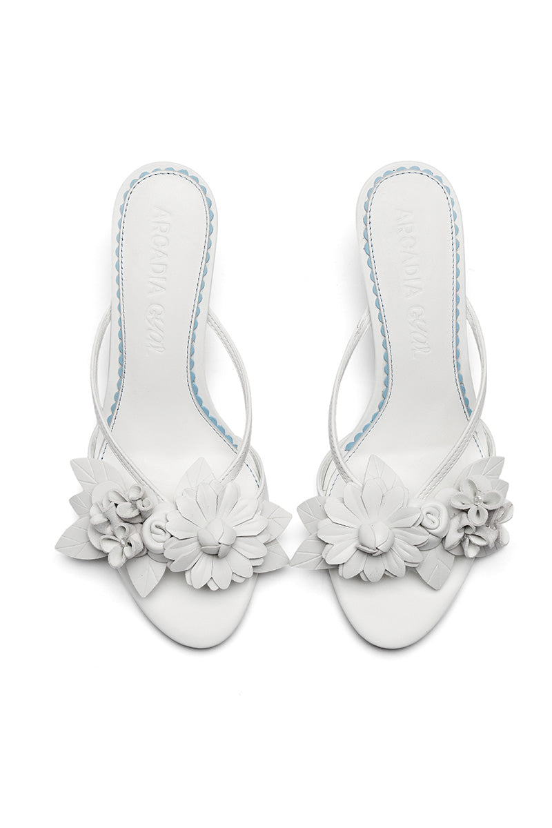 White Flower Heel Sandals