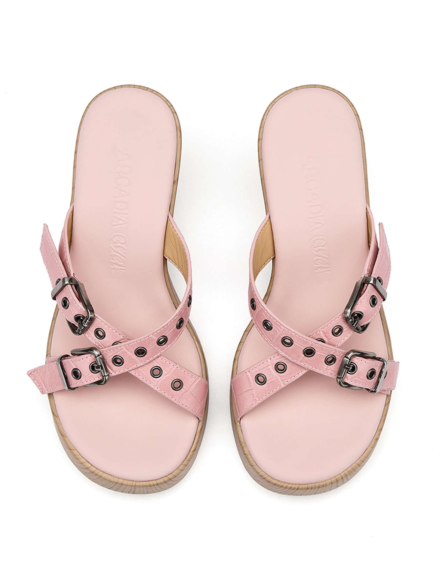 Pink Wedge Cross-Strap Sandals