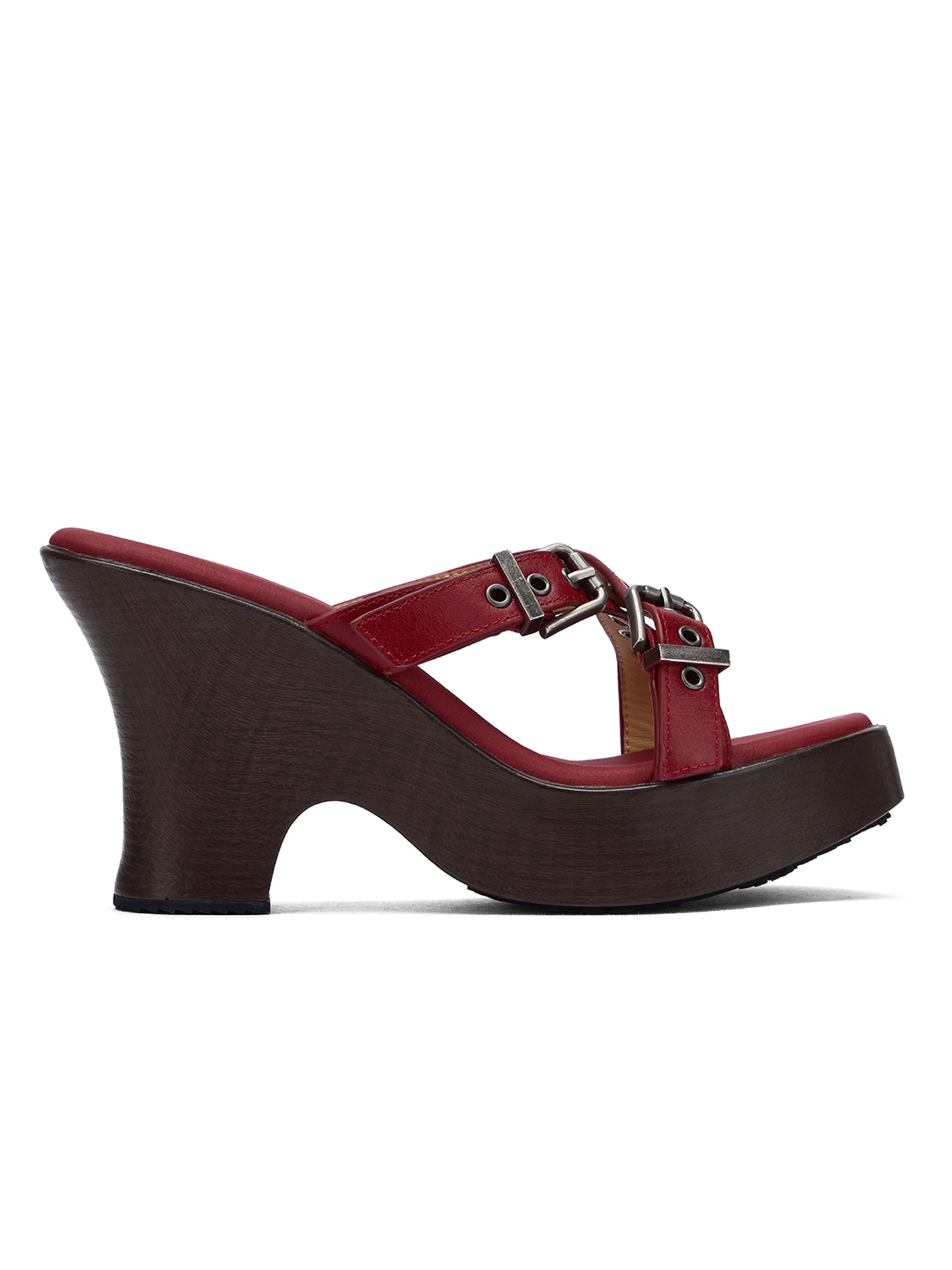 Burgundy Wedge Cross-Strap Sandals
