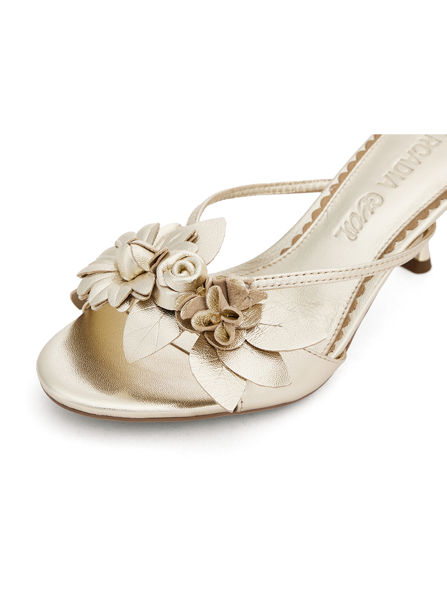 Gloden flower heel sandals