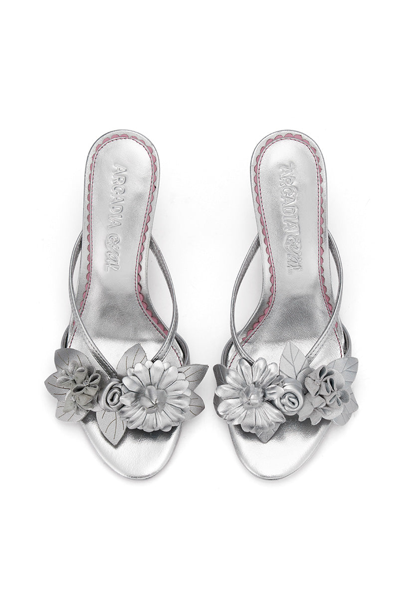 Silver flower heel sandals
