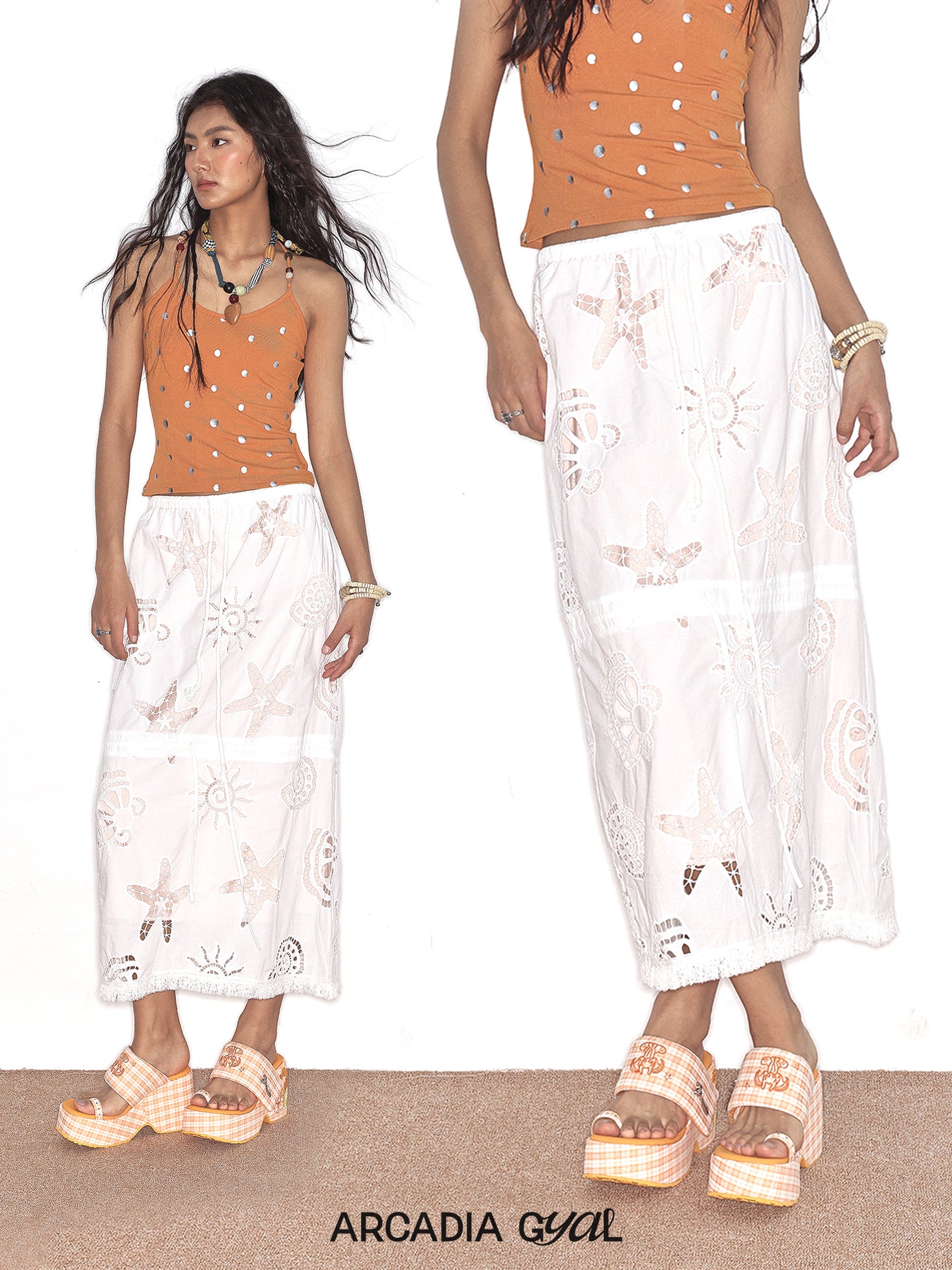 Orange Plaid Hiciscus Platform Sandals