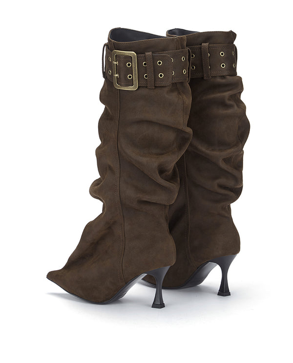 Pointed toe pleated boots(brown)