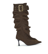 Pointed toe pleated boots(brown)