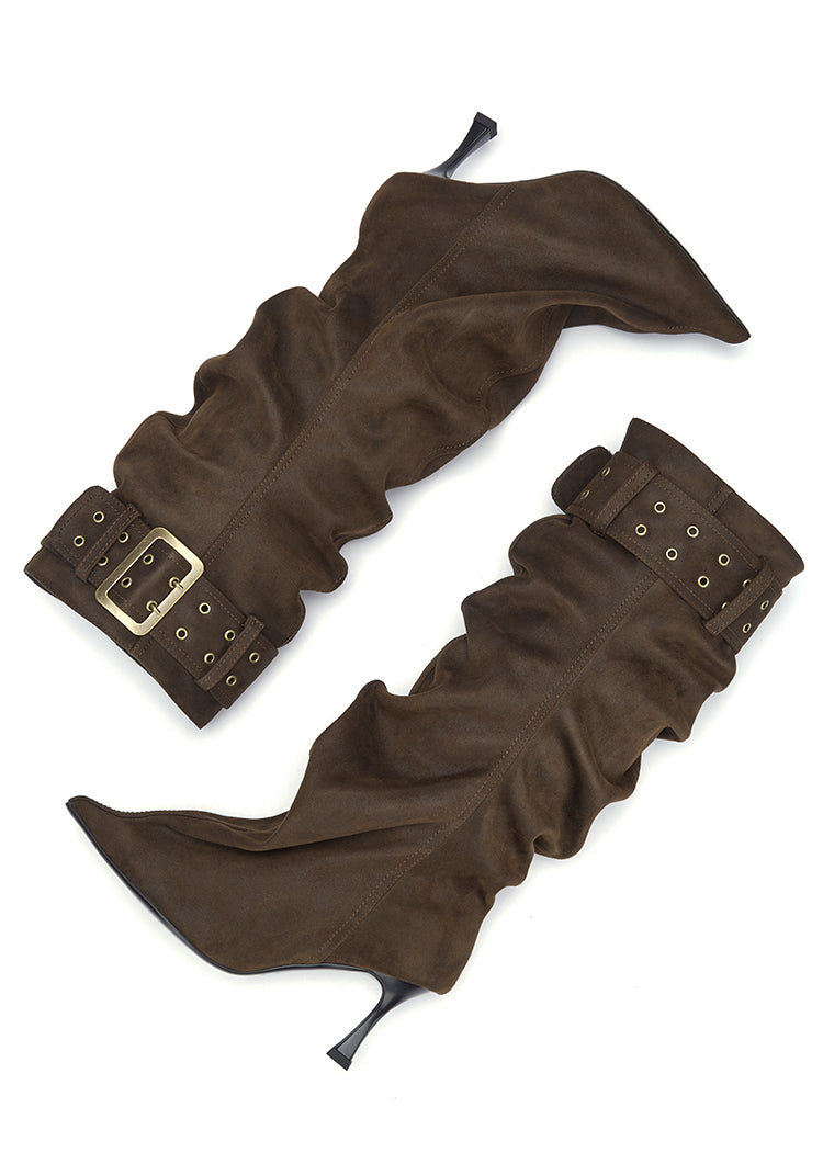 Pointed toe pleated boots(brown)