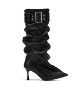 Pointed toe pleated boots(black)