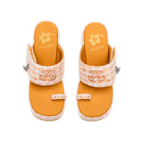 Orange Plaid Hiciscus Platform Sandals