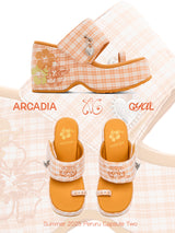 Orange Plaid Hiciscus Platform Sandals