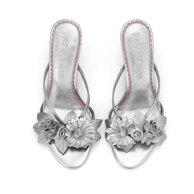 Silver flower heel sandals