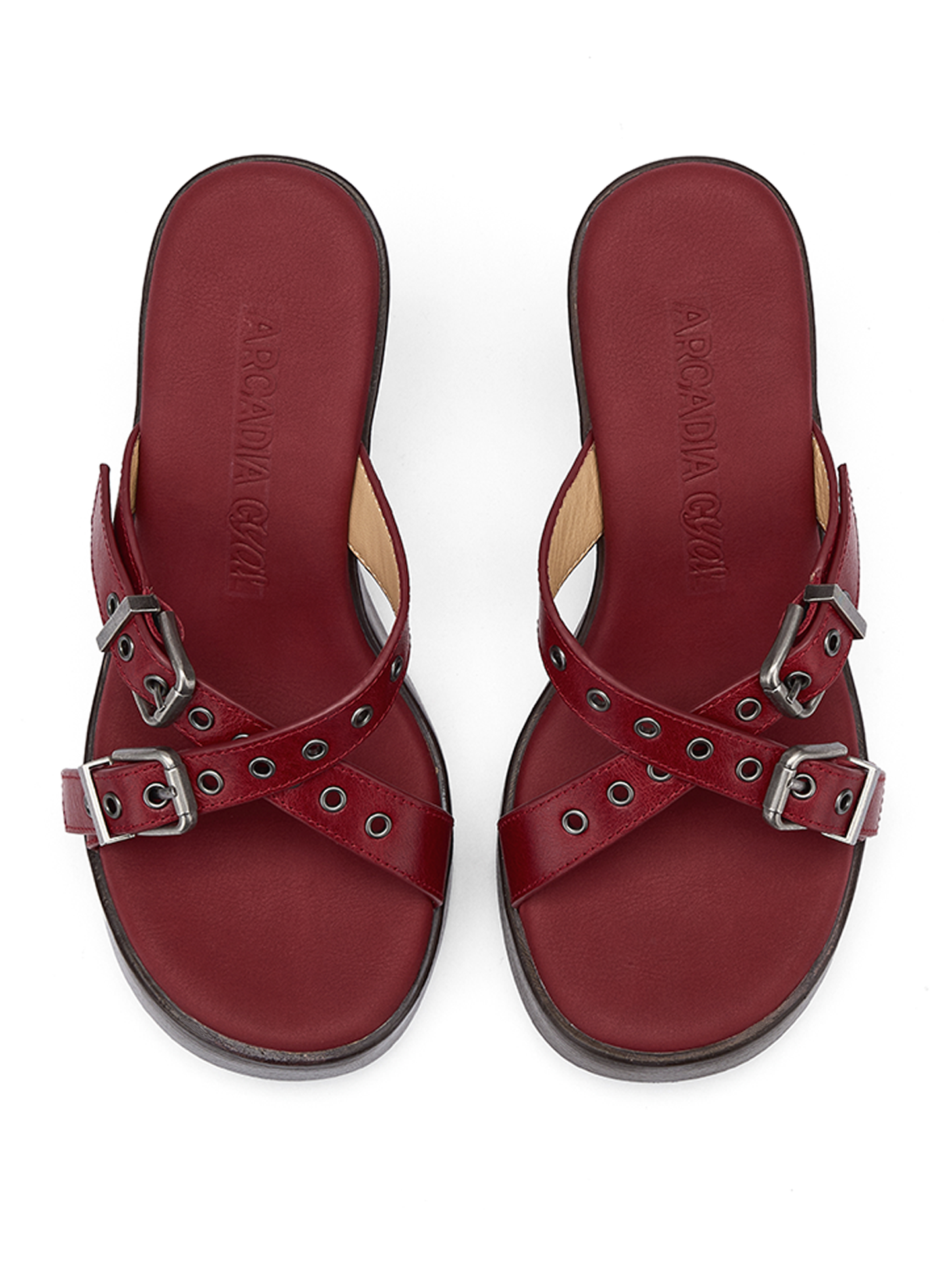 Burgundy Wedge Cross-Strap Sandals