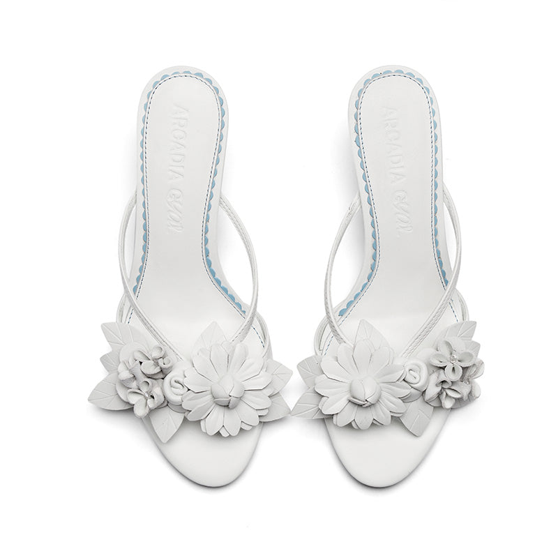 White Flower Heel Sandals