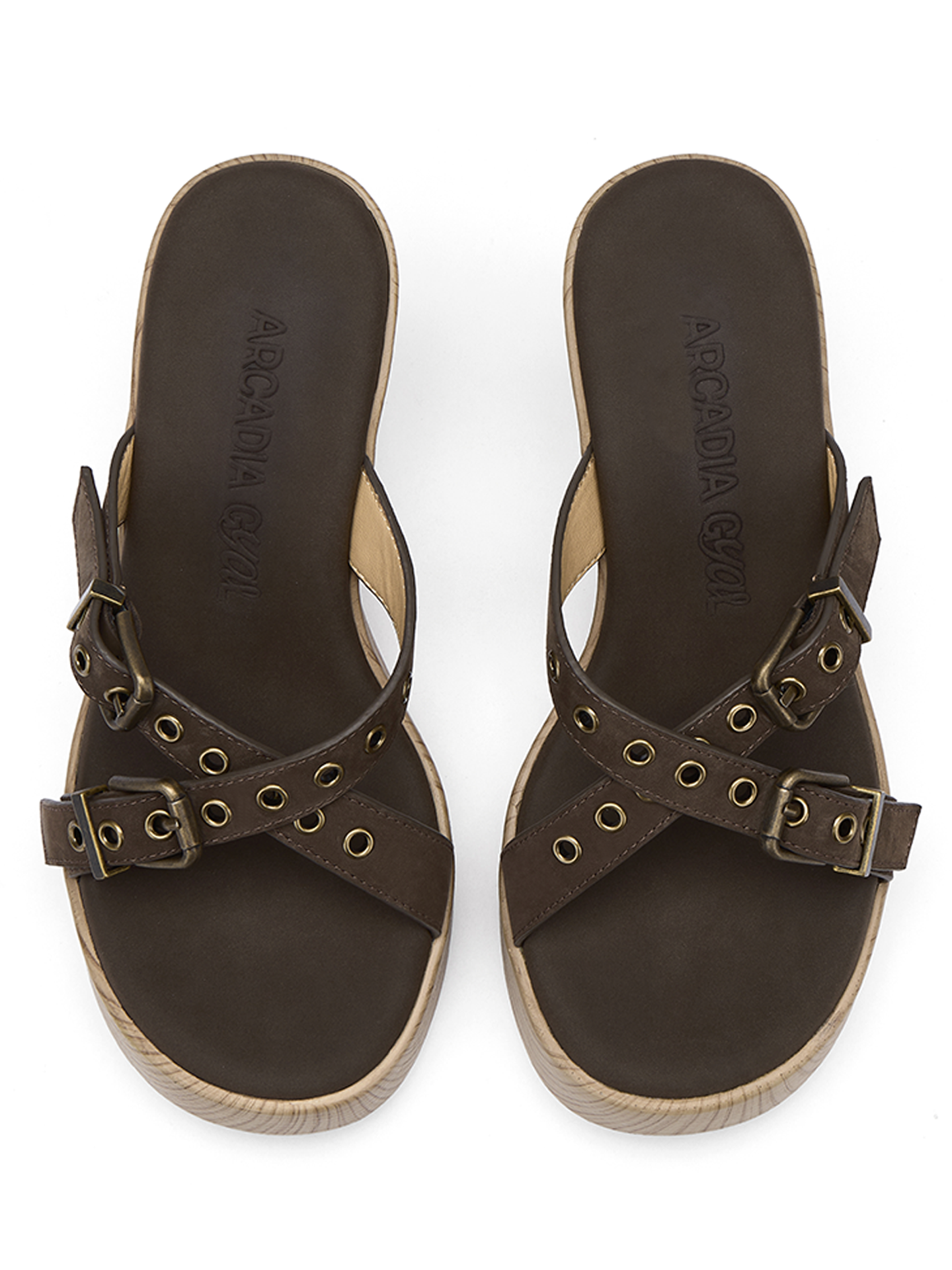 Brown Wedge Cross-Strap Sandals