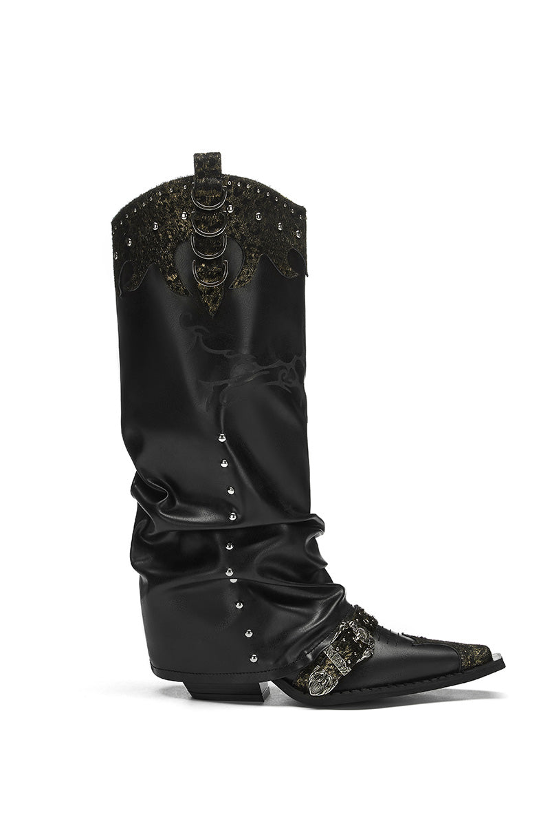 Pleated Cowboy Boots - black