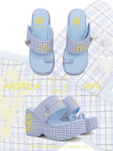 Blue Plaid Hiciscus Platform Sandals