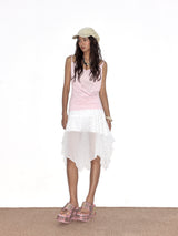 Pink Plaid Hiciscus Platform Sandals