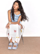 Blue Plaid Hiciscus Platform Sandals