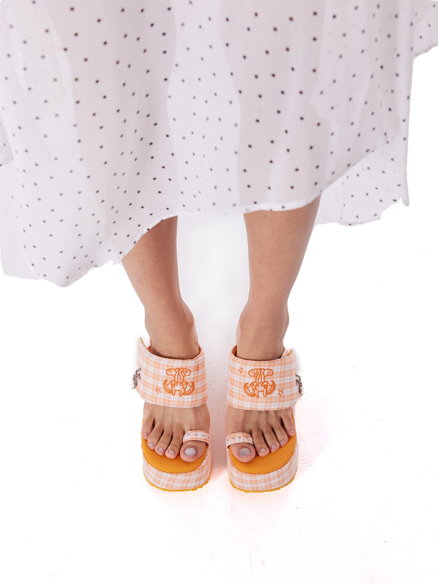 Orange Plaid Hiciscus Platform Sandals