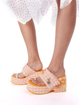 Orange Plaid Hiciscus Platform Sandals