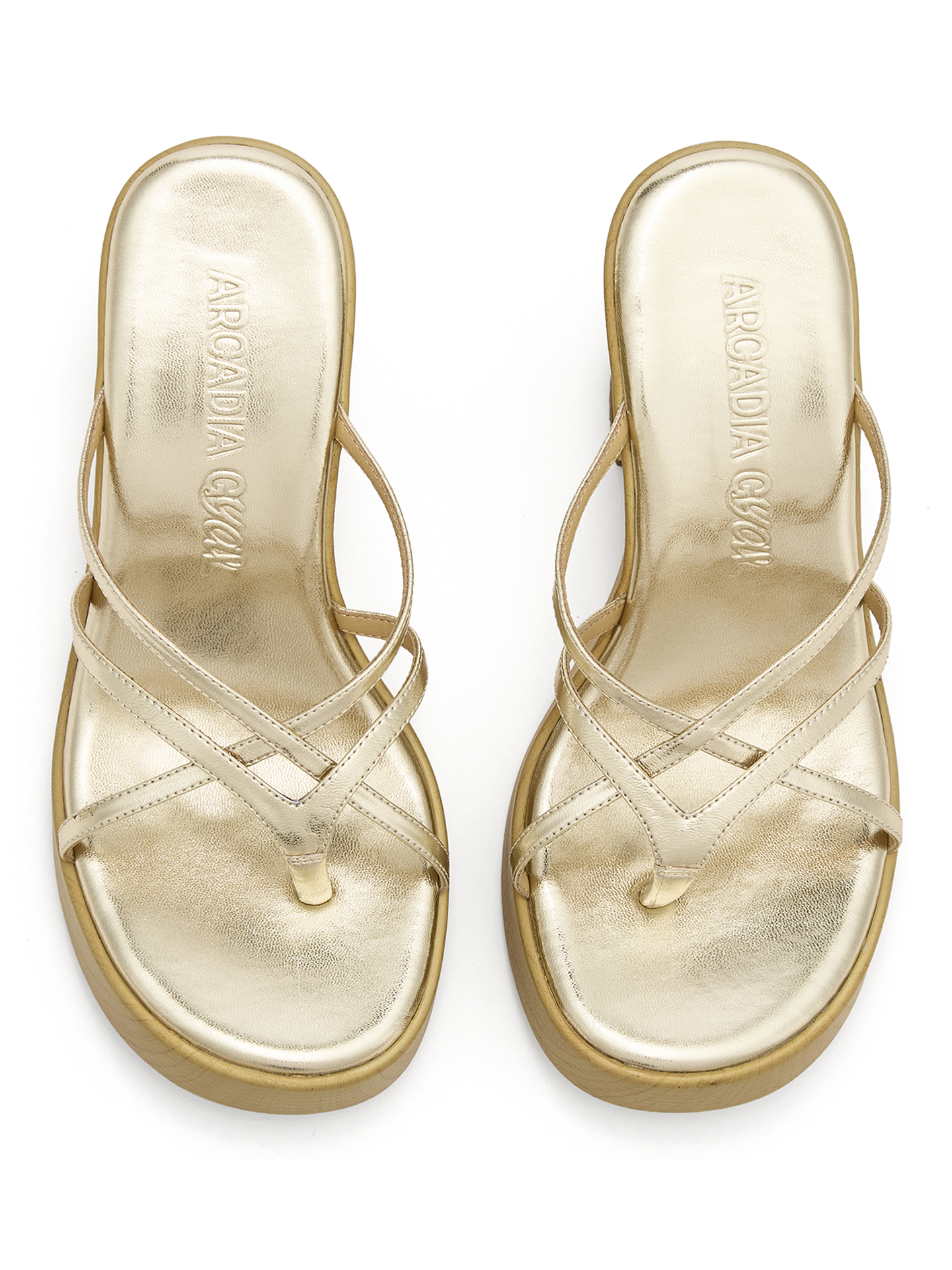 Golden Wedge Thin-Strap Sandals