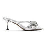 Silver flower heel sandals