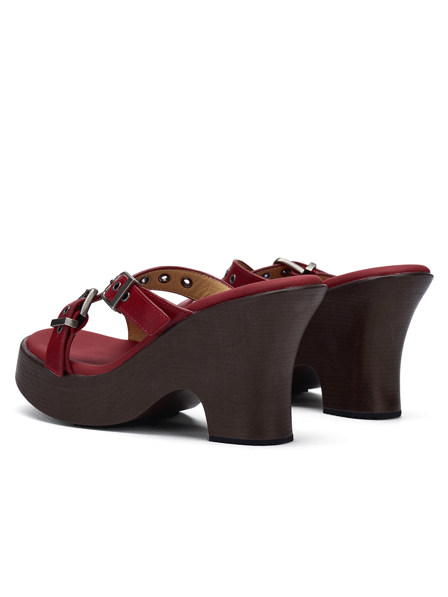 Burgundy Wedge Cross-Strap Sandals
