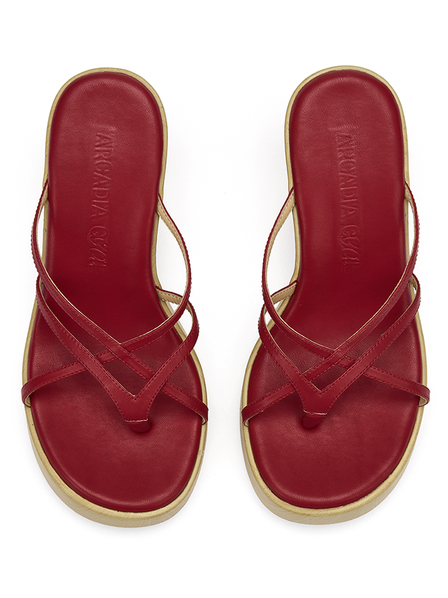 Red Wedge Thin-Strap Sandals