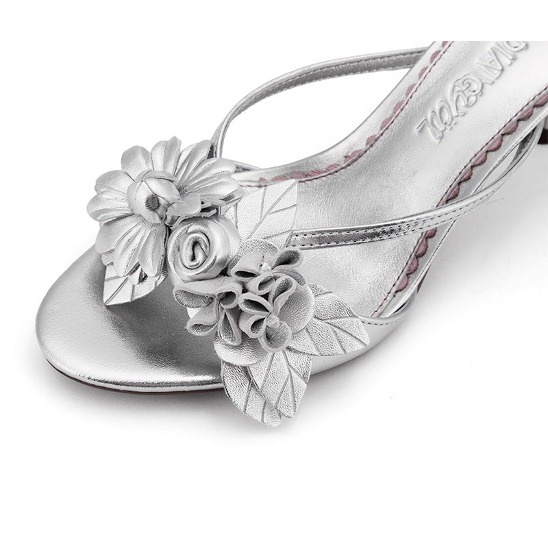 Silver flower heel sandals