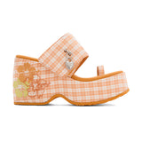 Orange Plaid Hiciscus Platform Sandals
