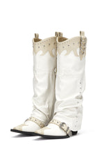 Pleated Cowboy Boots - white