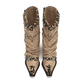 Pleated Cowboy Boots - leopard print