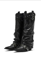 Pleated Cowboy Boots - black