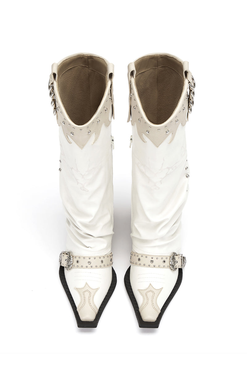 Pleated Cowboy Boots - white