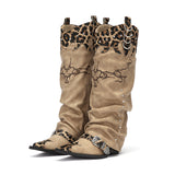 Pleated Cowboy Boots - leopard print