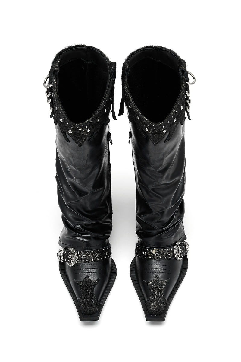 Pleated Cowboy Boots - black